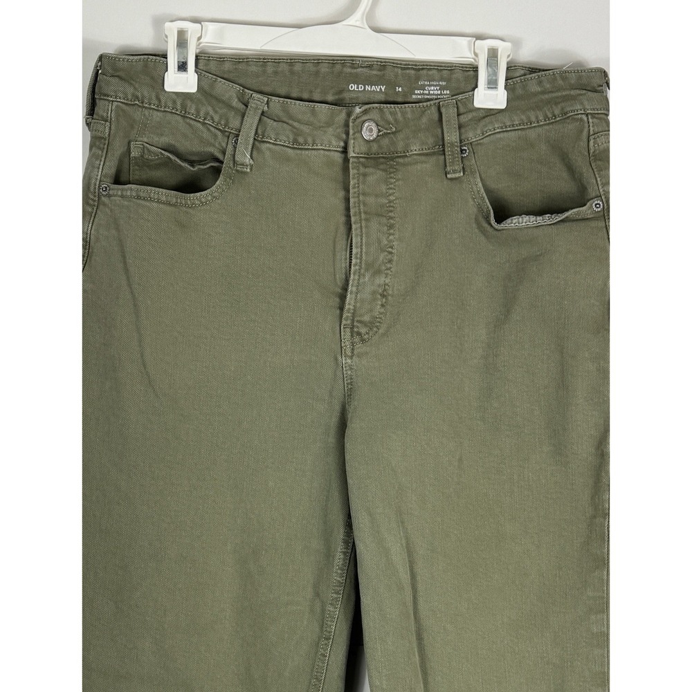 Old Navy Curvy Sky-Hi Wide Leg Extra High Rise Pants Olive Green Size 14 - Picture 2 of 13